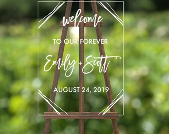 Welcome to our Forever Wedding Sign - Decal for Clear Wedding Sign - Geometric Wedding Decor - Sign for Glass Acrylic - Vinyl Wedding Decal