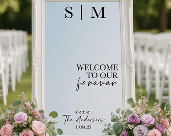 Welcome to Our Forever Wedding  Selfie Mirror Decal | Personalized Vinyl Lettering | Custom Monogram & Date | DIY Wedding Welcome Sign