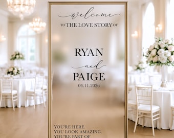 Welcome to the Love Story Wedding Mirror Decal | Personalized Vinyl Lettering for Mirror or Acrylic Sign | Bookish Wedding | Fairytale Book