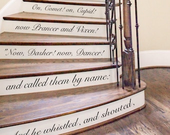 Twas the Night Before Christmas Decals for Stairs, Holiday Decal Stair Riser Stickers, Vinyl Peel and Stick Stair Riser Decals for Christmas