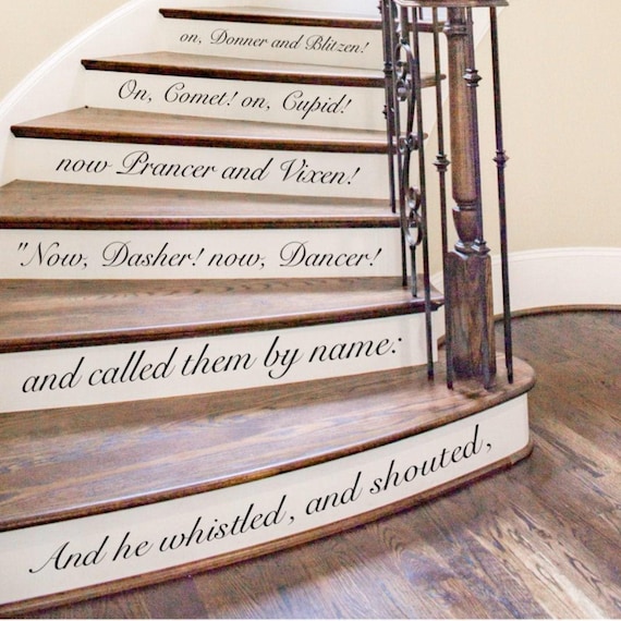 Twas the Night Before Christmas Decals for Stairs, Holiday Decal Stair Riser Stickers, Vinyl Peel and Stick Stair Riser Decals for Christmas
