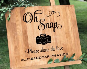 Oh Snap Wedding Sign Decal Vinyl, Instagram Wedding Hashtag Sign Decal, Instagram Wedding Sign Decal for Wood, Custom Wedding Decal Sign