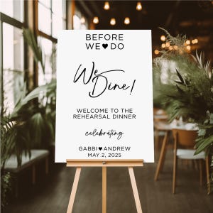 Letras de vinilo personalizadas para letrero de cena de ensayo: calcomanía de ensayo de boda Before We Do We Dine: decoraciones de boda personalizadas