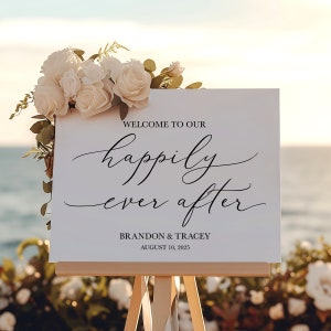 Bienvenido a nuestra calcomanía de vinilo Happy Ever After para letreros de boda de bricolaje, decoración de boda personalizada, calcomanía de letrero de bienvenida, bienvenida de boda personalizada