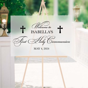 Signo de fiesta de primera comunión, pegatina de comunión personalizada, decoraciones de fiesta religiosa, letras de signo de bienvenida de acrílico para la primera eucaristía