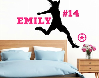 Personalized Soccer Wall Decal Girls Bedroom, Personalized Wall Decal for Girls, Soccer Player Silhouette Wall Decal with Name, Soccer Decor