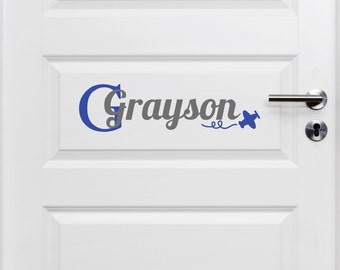 Airplane Door Decal Airplane with Name Toddler Boy Airplane Wall Art Airplane Monogram Airplane Nursery Airplane Door Decor Airplane Sticker