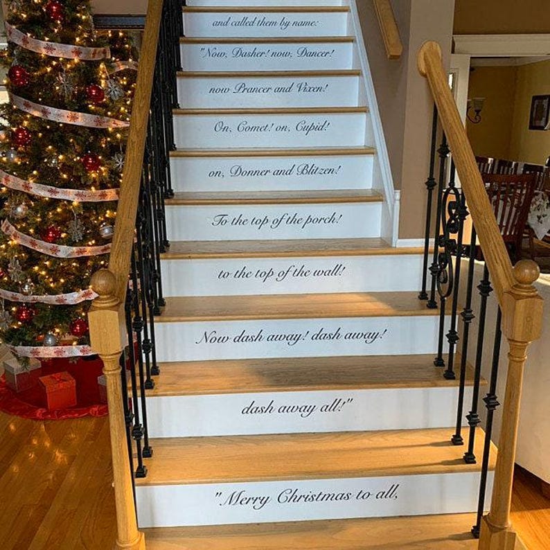 Twas the Night Before Christmas Decals for Stairs, Holiday Decal Stair Riser Stickers, Vinyl Peel and Stick Stair Riser Decals for Christmas image 3