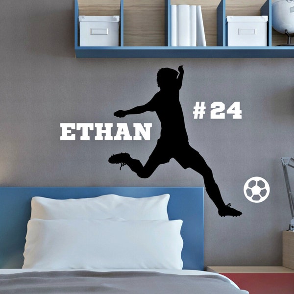 Personalized Soccer Teen Bedroom Decor -  Vinyl Wall Decal with Name - Soccer Wall Decor - Boy Soccer Decal - Boys Soccer Decor - Game Room