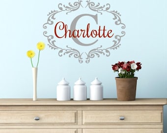 Personalized Decal - Monogram Decal - Custom Wall Decal - Damask Wall Decal - Custom Initial Decal - Damask Nursery Decor - Baby Shower Gift