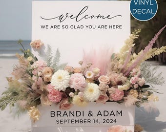 Welcome Flower Box Sign Lettering - We Are So Glad You Are Here Decal for Custom Flower Box Welcome Sign Wedding Shower or Engagement Party