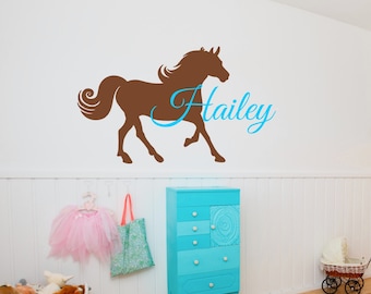 Horse Wall Decal for Girls - Equestrian Bedroom Decor- Personalized Vinyl Horse Decal - Custom Name Horse Decal - Tween Girl Bedroom Decor