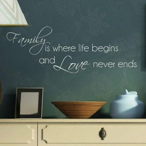 Family is Where Life Begins and Love Never Ends Wall Decal Family Wall Decor Inspirational Family Wall New Baby Gift Family Wall Art