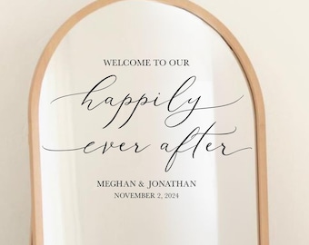Wedding Selfie Mirror Decal, Welcome to our Happily Ever After, Personalized Wedding Sign Decal for Acrylic, Custom Couple Name Sticker