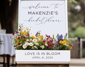 Love is in Bloom Custom Bridal Shower Welcome Sign Decal - Decal Lettering Words for DIY Flower Box Sign for Wedding - Bouquet Bloom Box