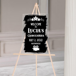 Hollywood Birthday Sign DECAL, Red Carpet Birthday Party, Quinceanera Birthday, Sweet 15, Cinema Birthday, Welcome Quinceanera Hashtag Sign