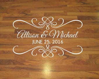 Personalized Wedding Dance Floor Decal, Classic Wedding Decorations, Custom Vinyl Floor Sticker, Wedding Reception Decor, Bride Groom & Date