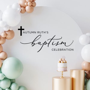 Calcomanía de pared de bautismo personalizada para fondo de círculo de arco de globos, letrero de fiesta de bautismo, decoración de fiesta religiosa, letras de letrero de bienvenida de acrílico