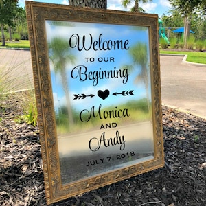 Welcome to our Beginning Sign Decal, Wedding Welcome Sign Mirror Decal Vinyl, Wedding Welcome Mirror Decal, Wedding Decal for Mirror