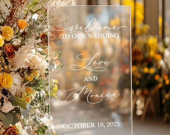 Wedding Welcome Sign Decal – Wedding Mirror Selfie Sticker – Personalized Names & Date – White Vinyl for Acrylic or Mirror Wedding Decor