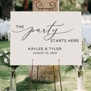 The Party Starts Here Wedding Sign DECAL - for Wedding or Engagement Party Decor - DIY Wedding Signage - Customizable Sign