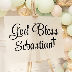 God Bless Sign Decal, Personalized First Holy Communion Party Sign, Vinyl Sticker Welcome Sign, Religious Party Decor, Catholic Sacrament