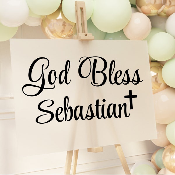 God Bless Sign Decal, Personalized First Holy Communion Party Sign, Vinyl Sticker Welcome Sign, Religious Party Decor, Catholic Sacrament