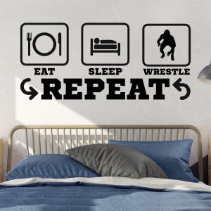 Boys Wrestling Wall Decal, Eat Sleep Wrestle Repeat, Wrestling Wall Sticker for Tween Boys Teenage Boys, Gift for Wrestler, Game Room Decor