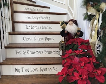 12 Days of Christmas Stair Decals Christmas Decor, Stair Riser Decals Christmas, Stair Riser Vinyl Strips, Stair Decorations Removable Decal