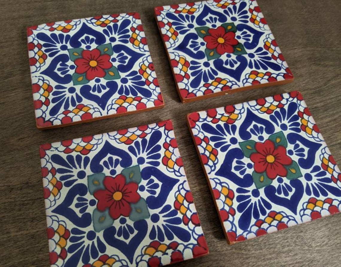 Set of 4 Mexican coasters/ Mexican coaster set/ rustic boho Etsy