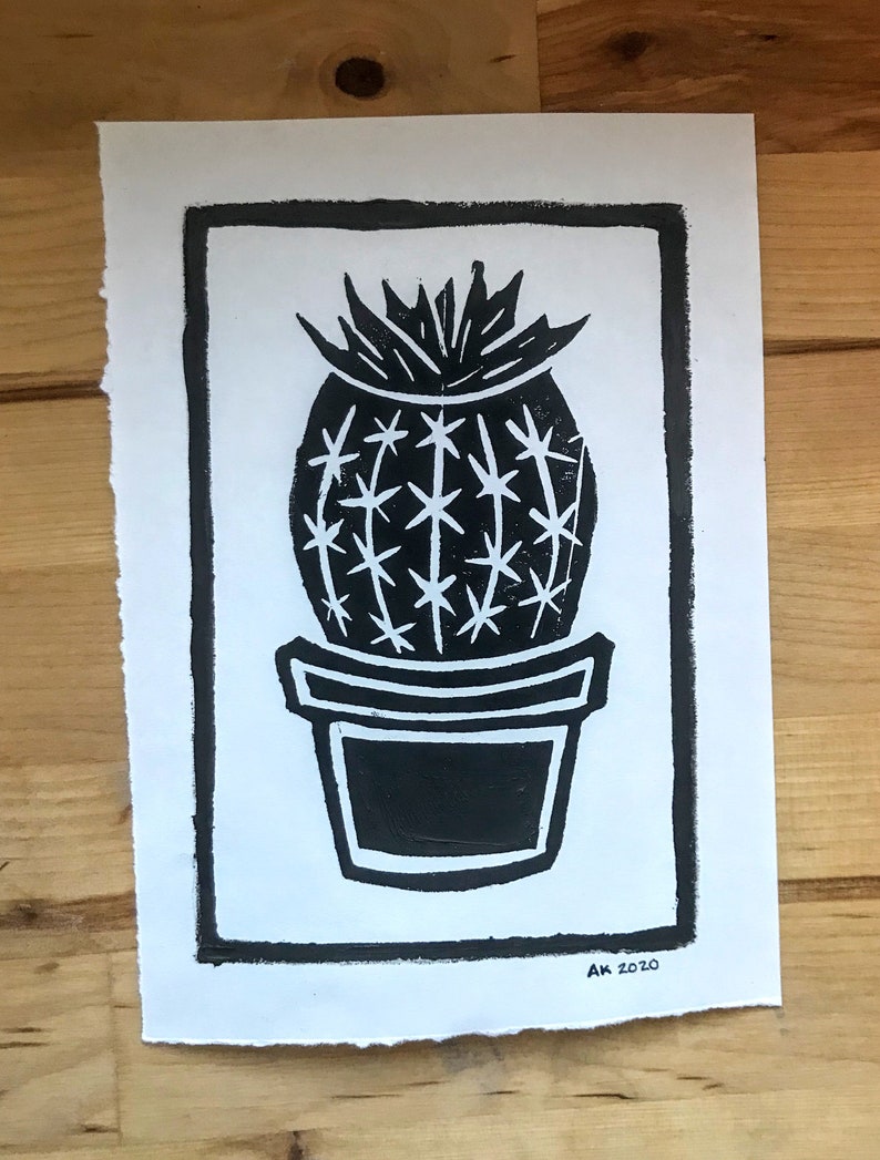Cactus Linocut Art Print/ Art Print/ Plant lover/ Art Print - Etsy France