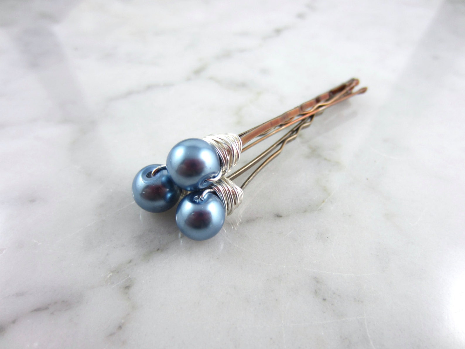 Blue and White Pearl Hair Pins - wide 6
