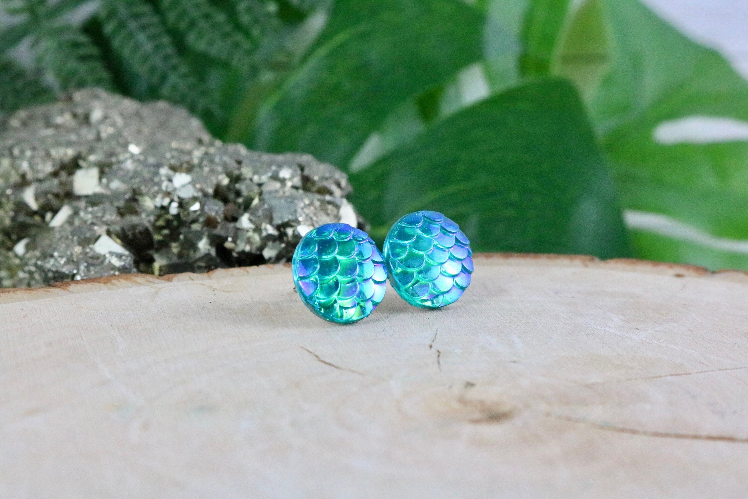 Mermaid Studs - Mermaid Earrings - Dragon Studs - Ocean Blue Earrings…