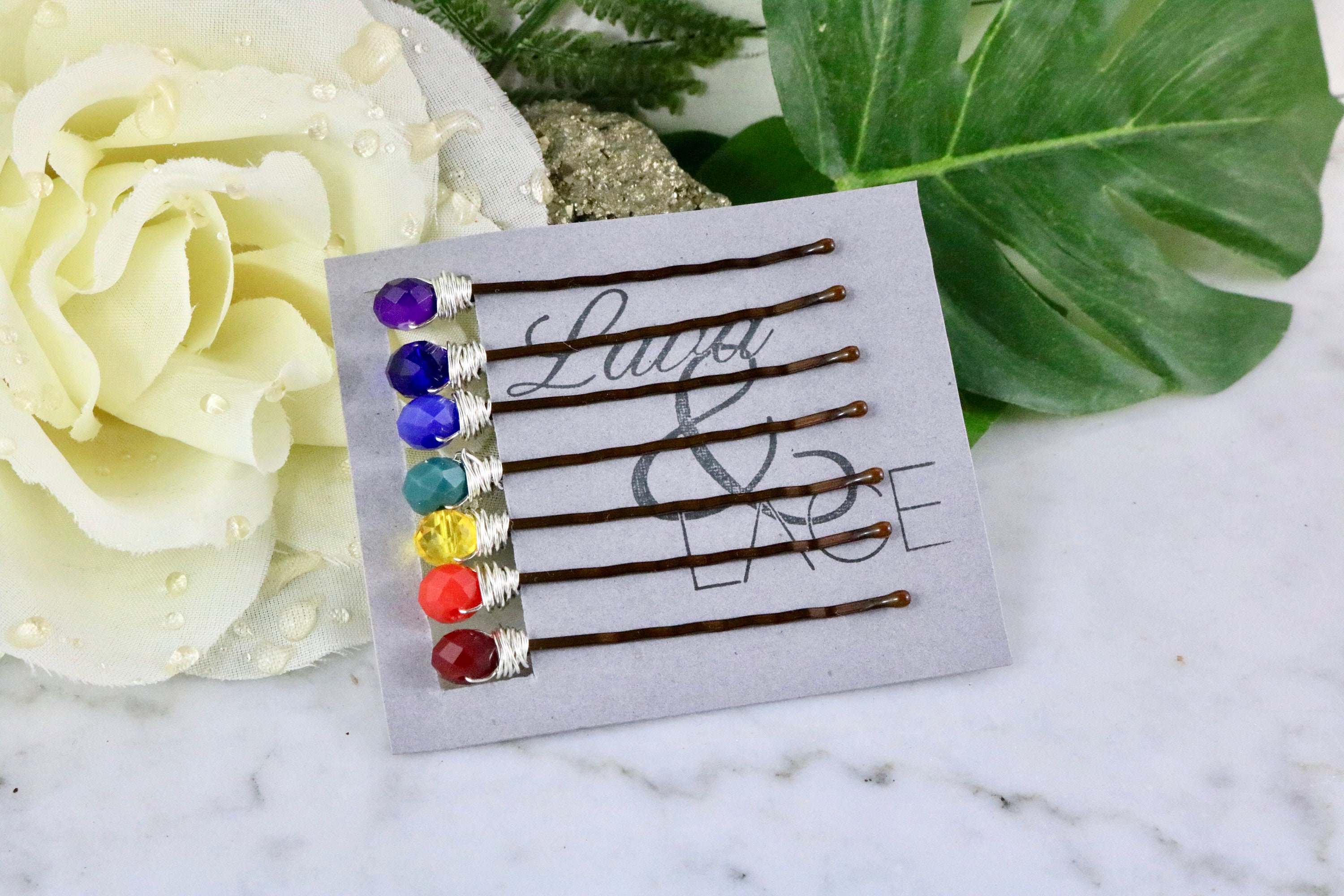 Rainbow Hair Pin Set Silver Bobby Pin Set Crystal Hairpins Etsy