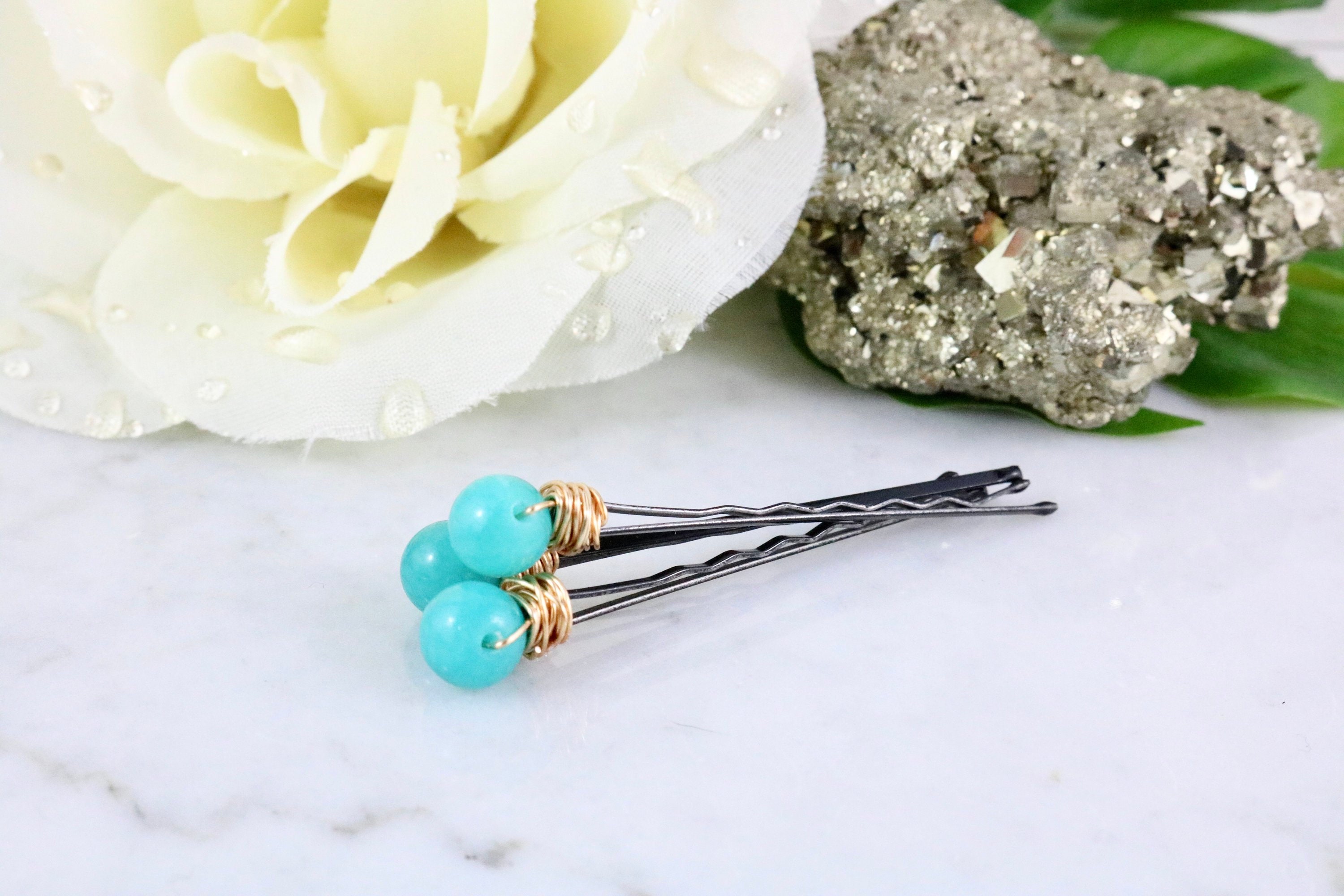 Turquoise Hair Pins Gemstone Hair Clips Fancy Bobby Pins Etsy