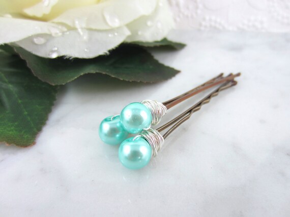 Pearl Hair Pins Silver Pearl Hair Pins Teal Hair Pins Etsy