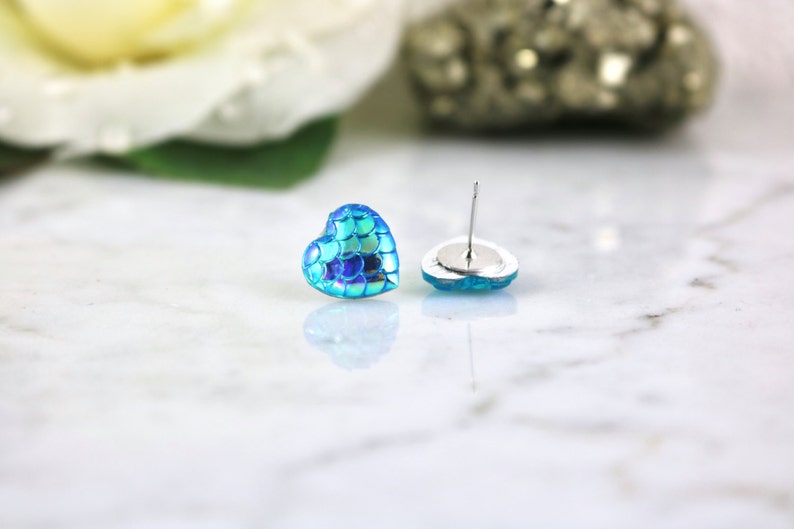 Mermaid Heart Studs Mermaid Earrings Dragon Studs Blue Etsy