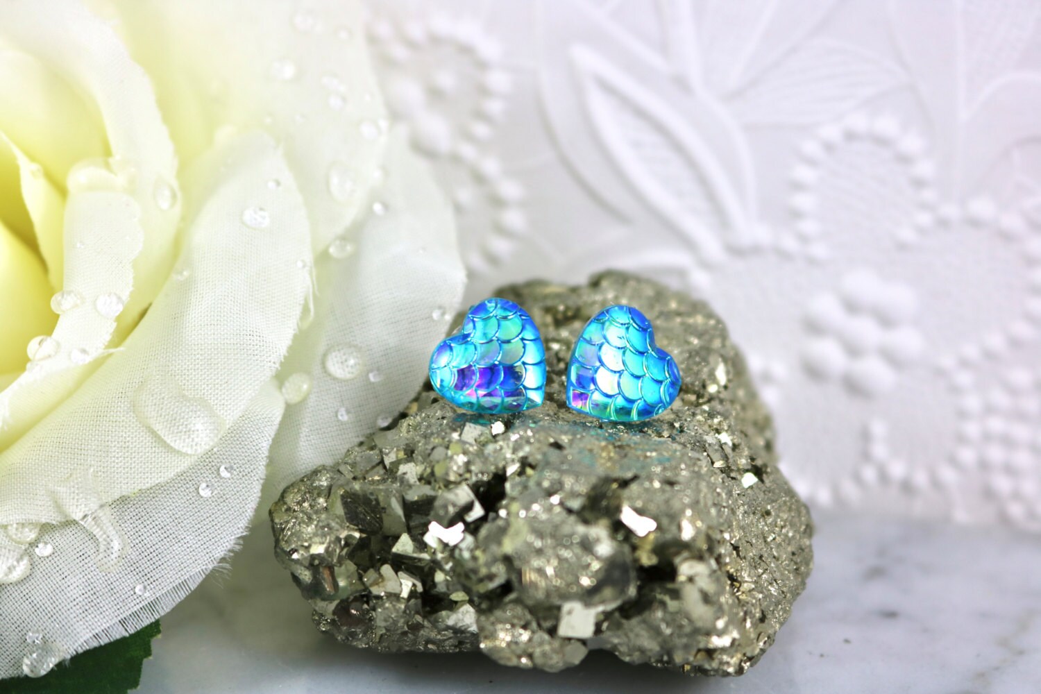 Mermaid Heart Studs Mermaid Earrings Dragon Studs Blue Etsy