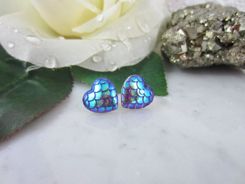 Mermaid Heart Studs Mermaid Earrings Dragon Studs Blue Etsy