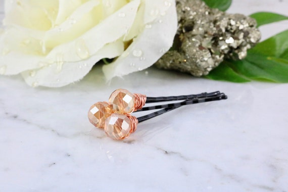 Champagne Crystal Hair Pins Fancy Bobby Pins Etsy