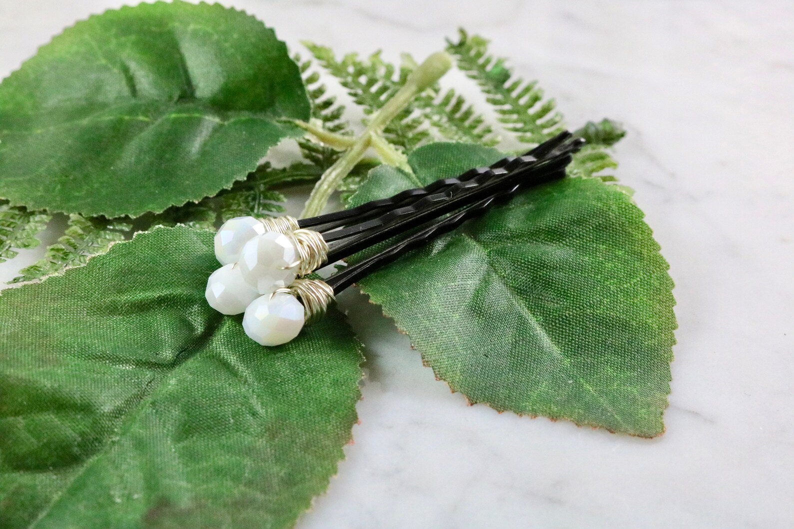 White Hair Pins Crystal Pins Silver Hair Pins Bridal Etsy