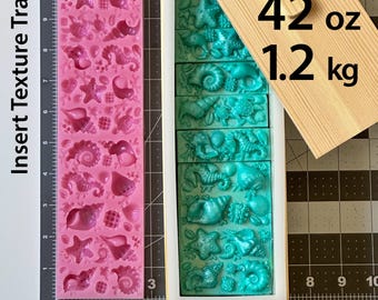 Soap Textured Insert Impression Silicone Mat Tray for 42 oz capacity 10" DIY loaf soap mold. Ocean creatures and Shells themed.