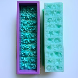 Soap Textured Insert Impression Silicone Mat Tray for 42 oz capacity 10&quot; DIY loaf soap mold. Ocean creatures and Shells themed.