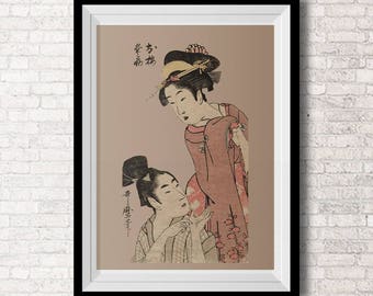 Japanese Wall Art - Vintage Inspired - Courtesan Illustration - Poster - Womans - Art to Print - Wall Hanging -Wall Art -