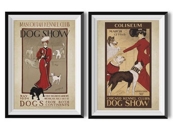 SET 2 - Dog Show  -Mascoutah - Wall Art - Vintage Illustration - Poster - Woman - Art to Print - Wall Hanging