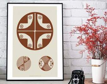 Birds Poster - Native Art -Brown - Pre columbian Circles - Illustration  - Geometric Desing -Modern Wall Art - Folk Art