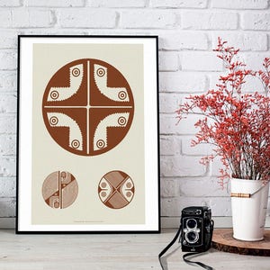 Birds Poster Native Art Brown Pre columbian Circles Illustration Geometric Desing Modern Wall Art Folk Art image 1