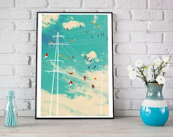 Birds -  Art Print  - Poster - Kids Room - Children Art -Modern Nursery Room - Wall Art - Home Decor