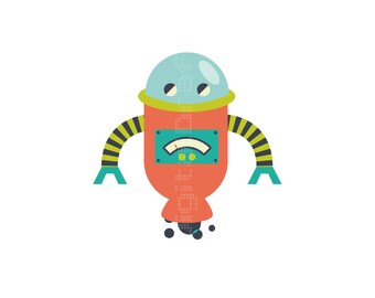 Modern Nursery  - Wall Art - Art For Kids Room- Robot Wall Art  - Children Art -  Kids Room Art - Art to Print - Babyshower gift