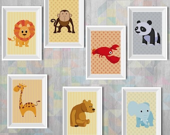 Baby Prints - Your Choice x2, x3 or x5 - Animals - Art Print  - Digital Illustration - Wall Decor - Nursery Art - Baby Art - Boys and Girls